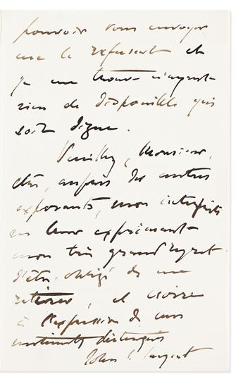 SARGENT, JOHN SINGER. Two Autograph Letters Signed, "John S. Sargent," to "Dear Mrs. Barrett" or Georges Petit, the second in French,